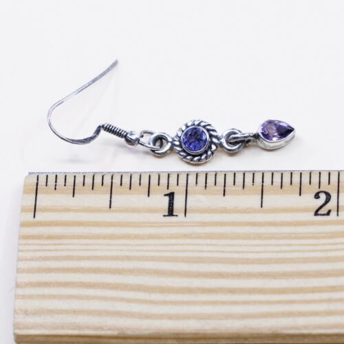 vtg sterling silver handmade earrings, 925 w/ teardrop amethyst drops