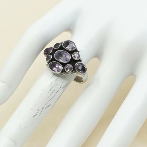 Sz 7.5, Sterling Silver handmade Ring, 925 Silver Ring W/ amethyst, stamped 925