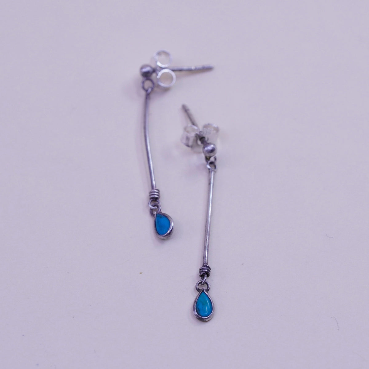 Southwestern sterling 925 silver handmade earrings with teardrop turquoise