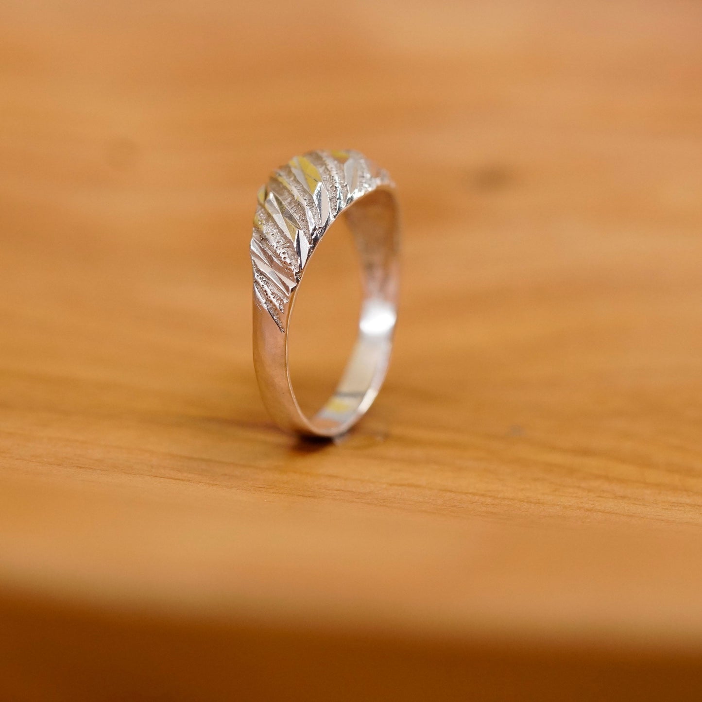 Size 9, sterling silver handmade ring, textured 925 ribbed band, minimalist