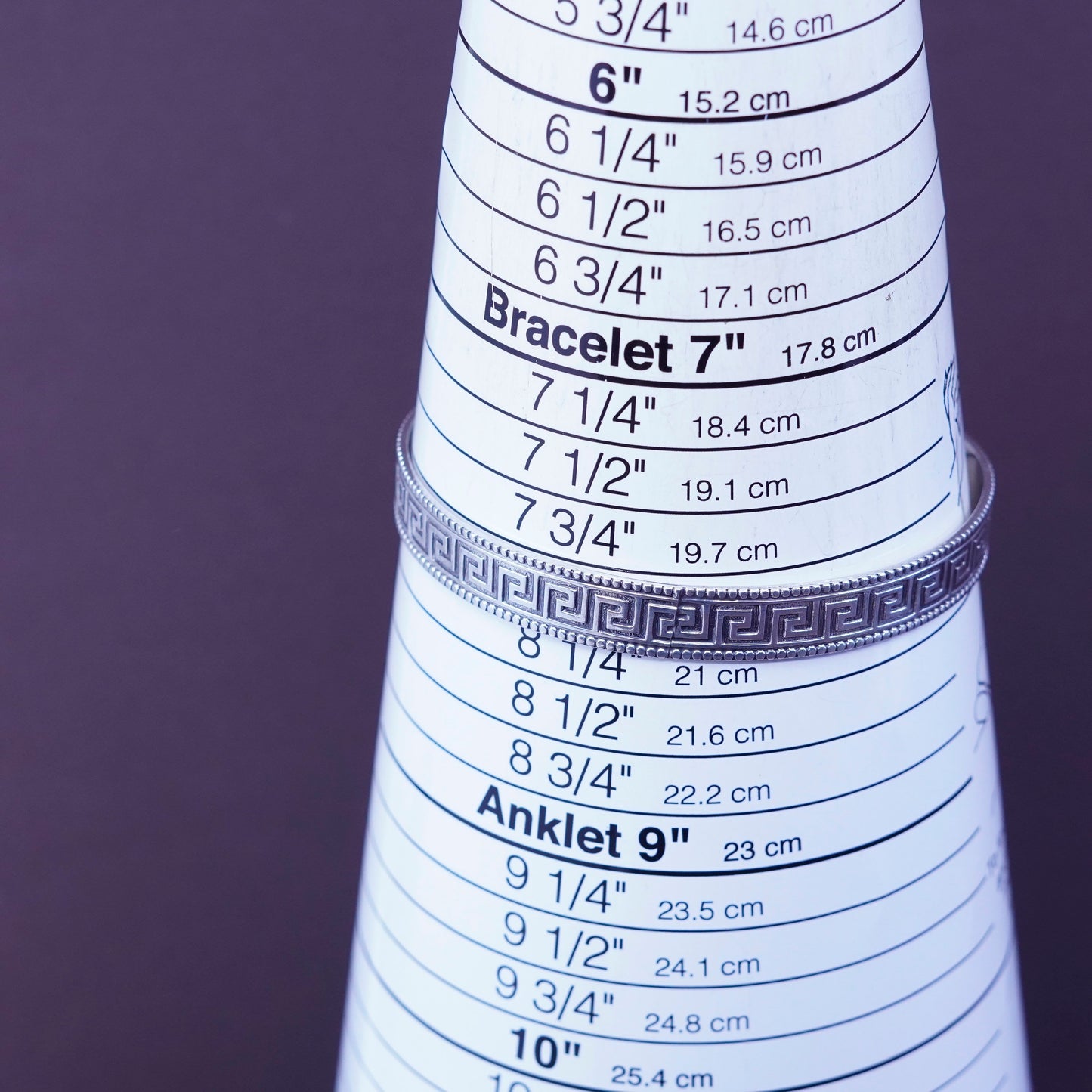 8”, Vintage Sterling silver handmade bracelet, 925 green key bangle