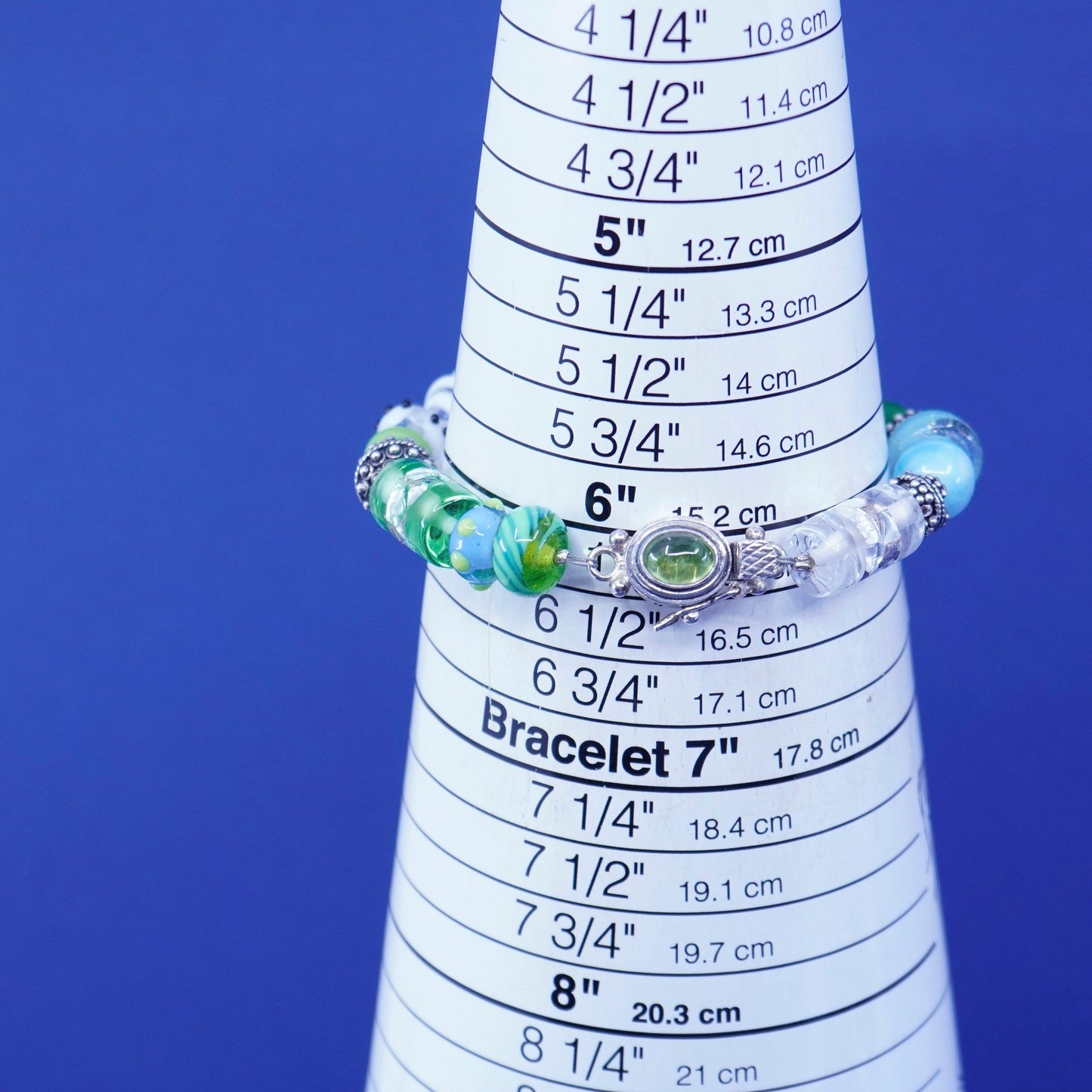 6.25”, Sterling 925 Silver handmade Lampwork Art Glass cat Toggle Bracelet