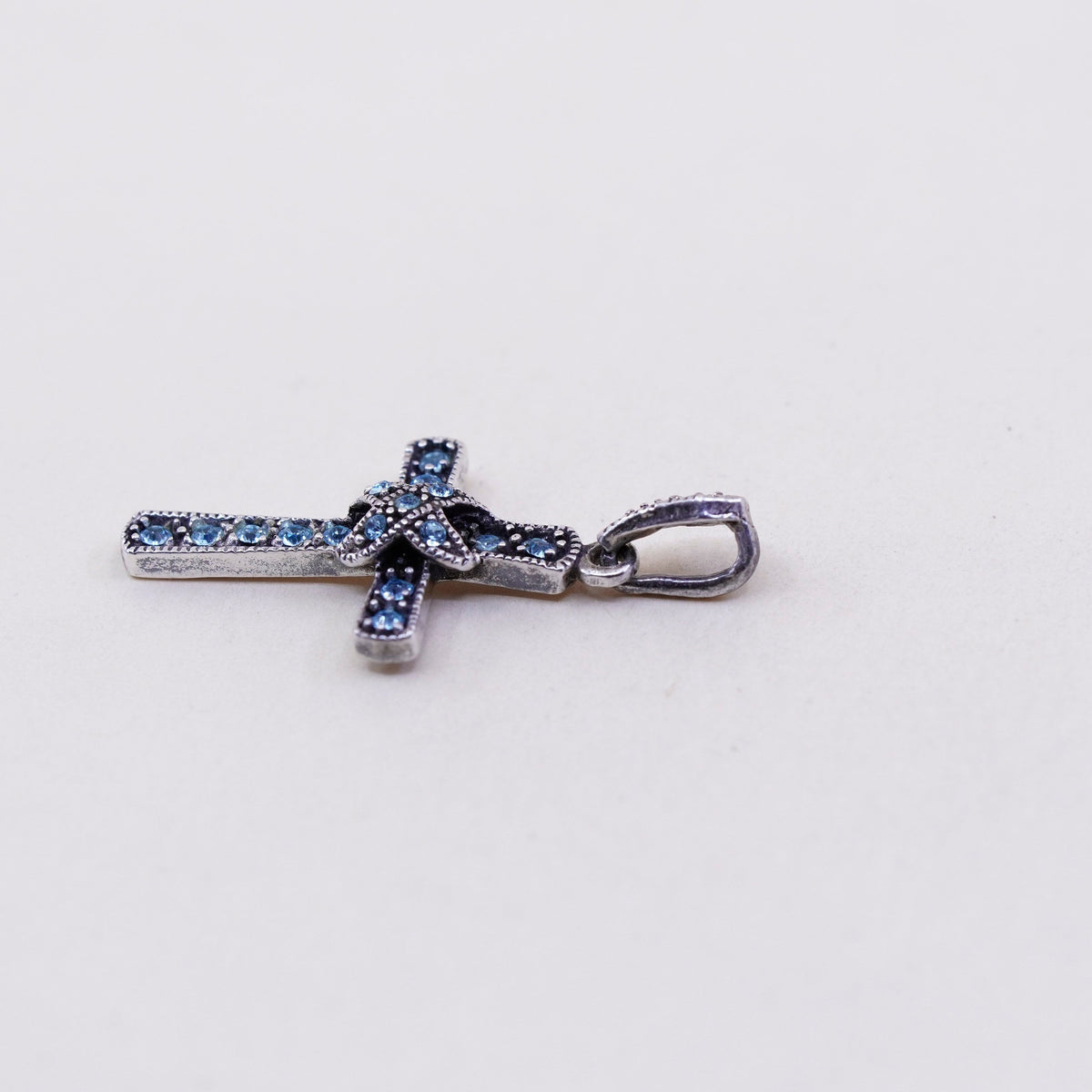 Vintage handmade sterling 925 silver cross with topaz details