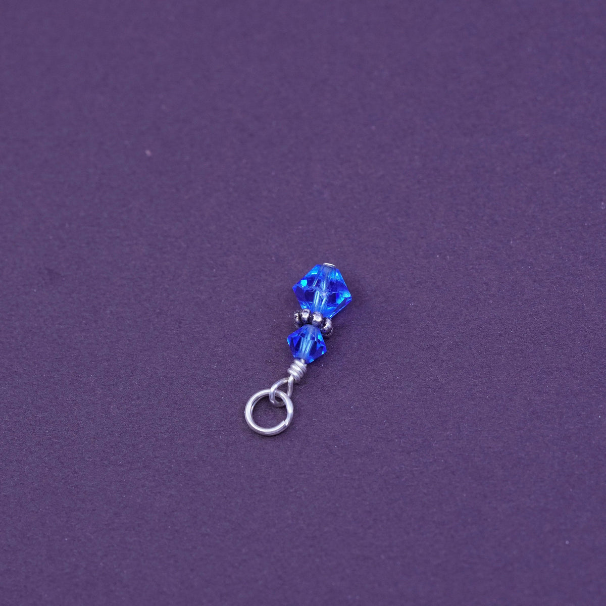 Vintage sterling silver handmade pendant, 925 charm with blue crystal