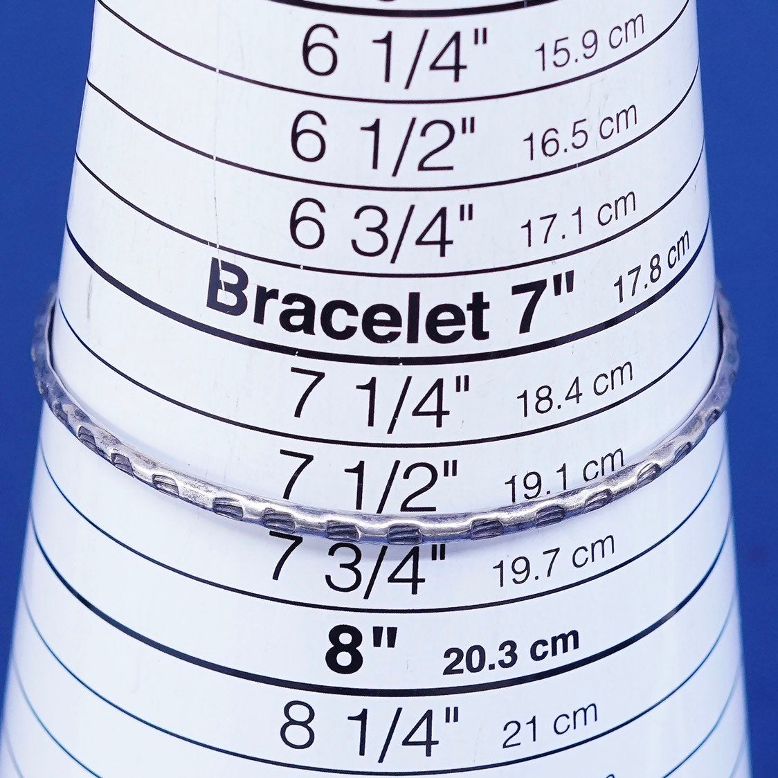 7.5”, vtg sterling silver handmade bracelet, Mexico stackable 925 ribbed bangle