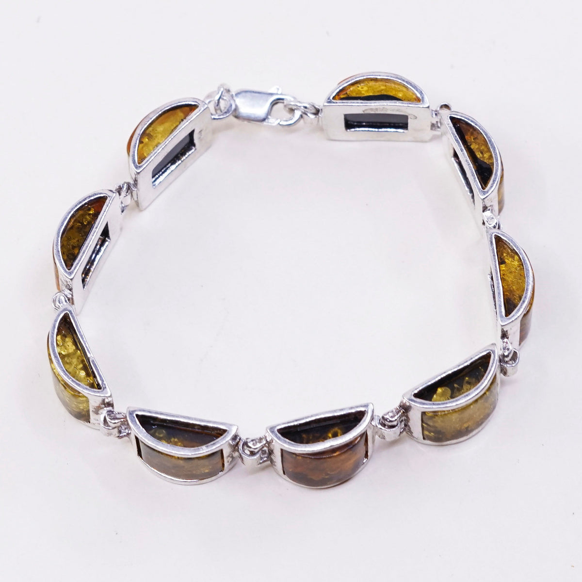 5.75”, Vintage sterling 925 silver handmade tennis bracelet with amber