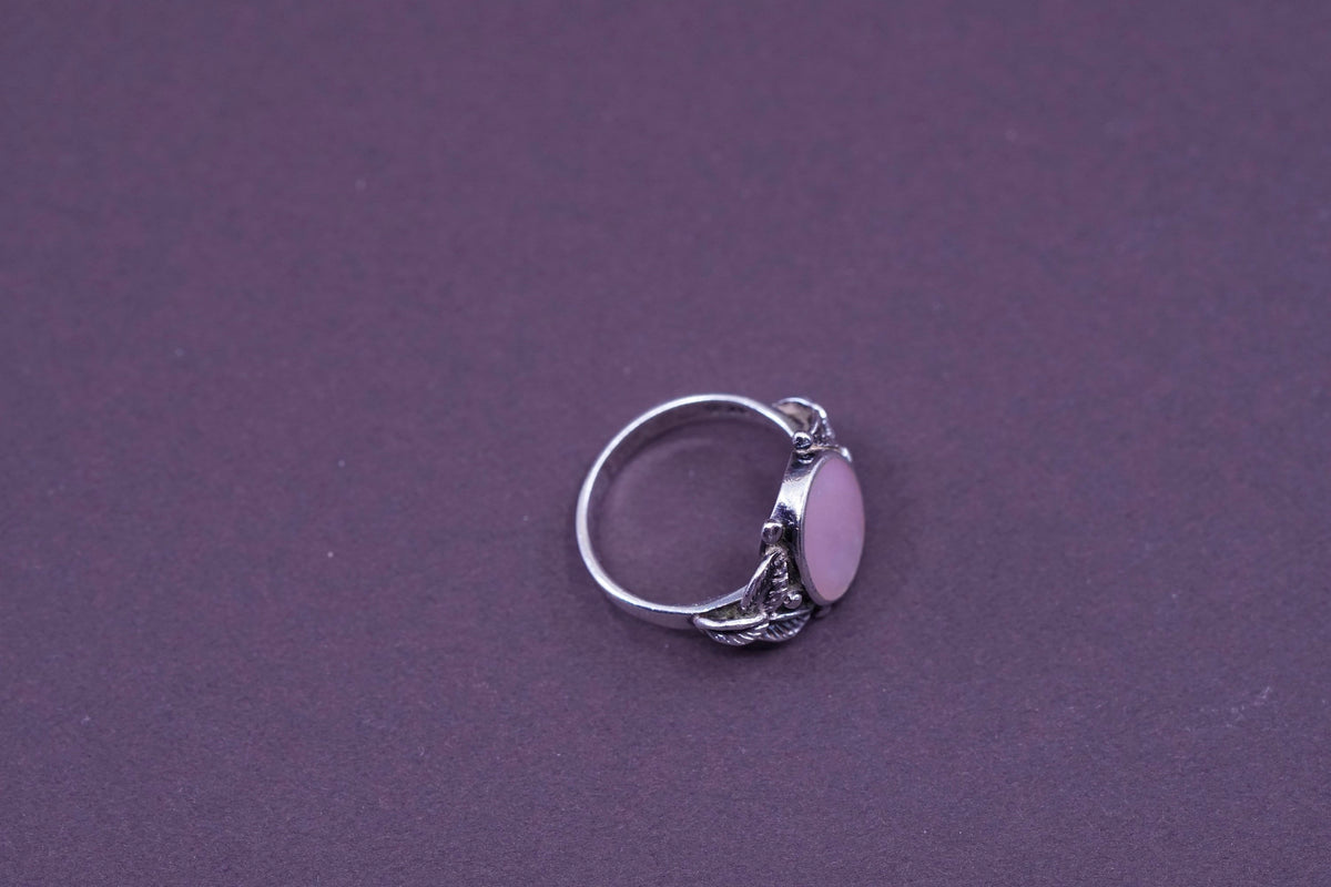 sz 6, Native American navajo Sterling 925 silver Pat Platero ring with pink mop