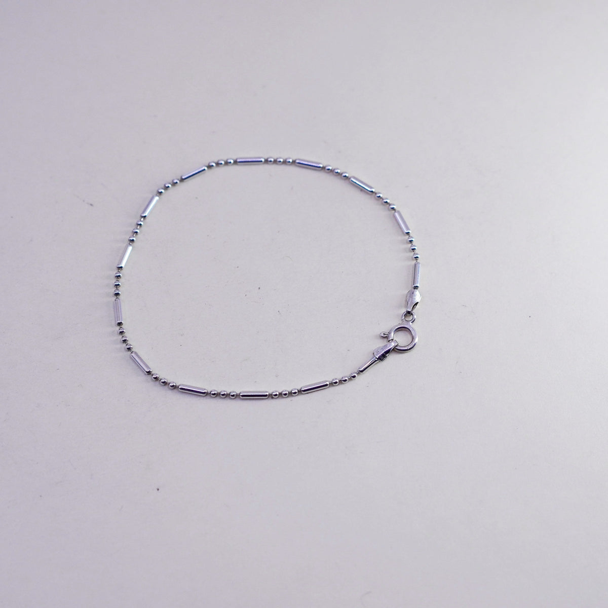 7”, 1mm, Vintage sterling silver bracelet, 925 beads with bar chain