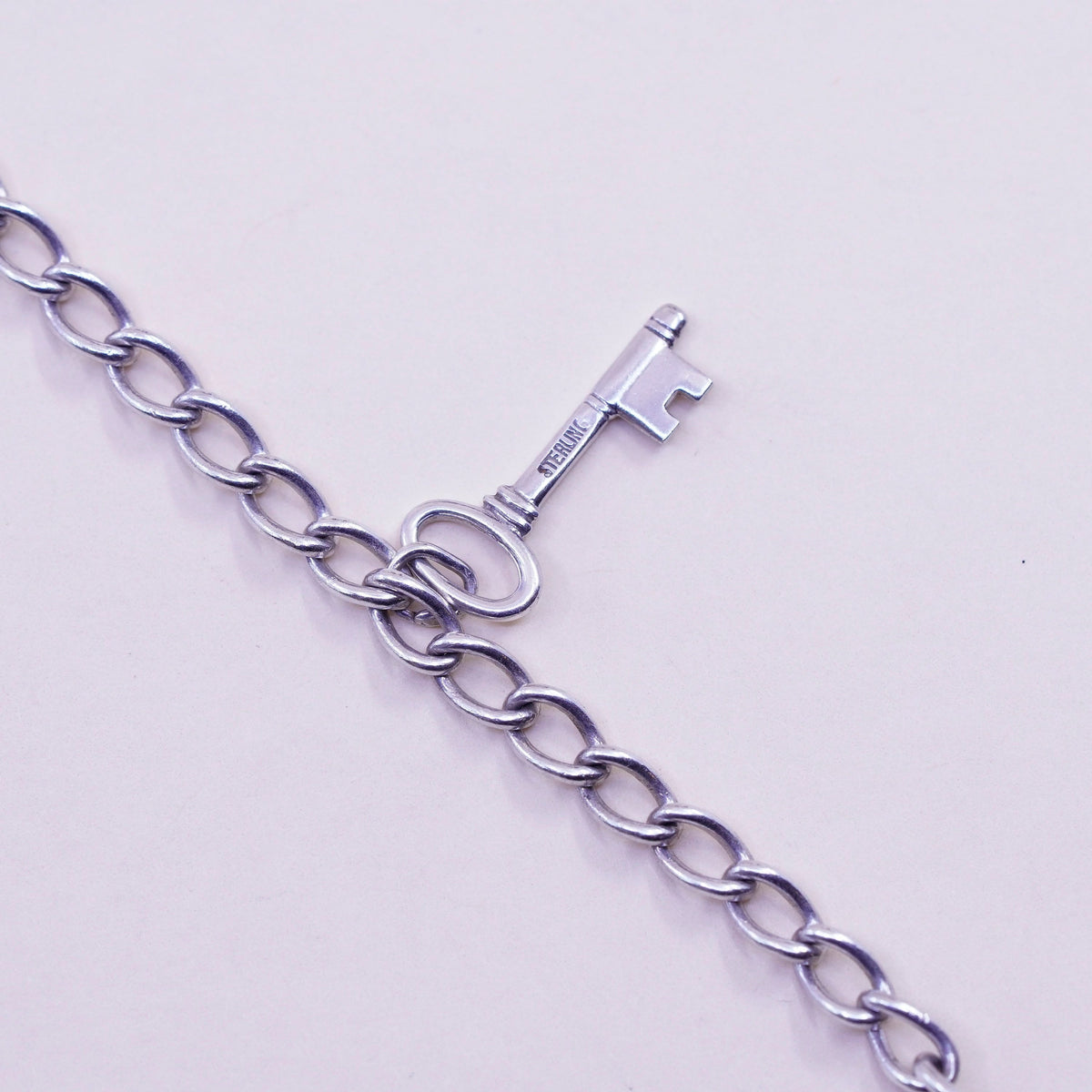 6.25”, 5mm, Vintage sterling silver curb chain, 925 handmade bracelet key charm