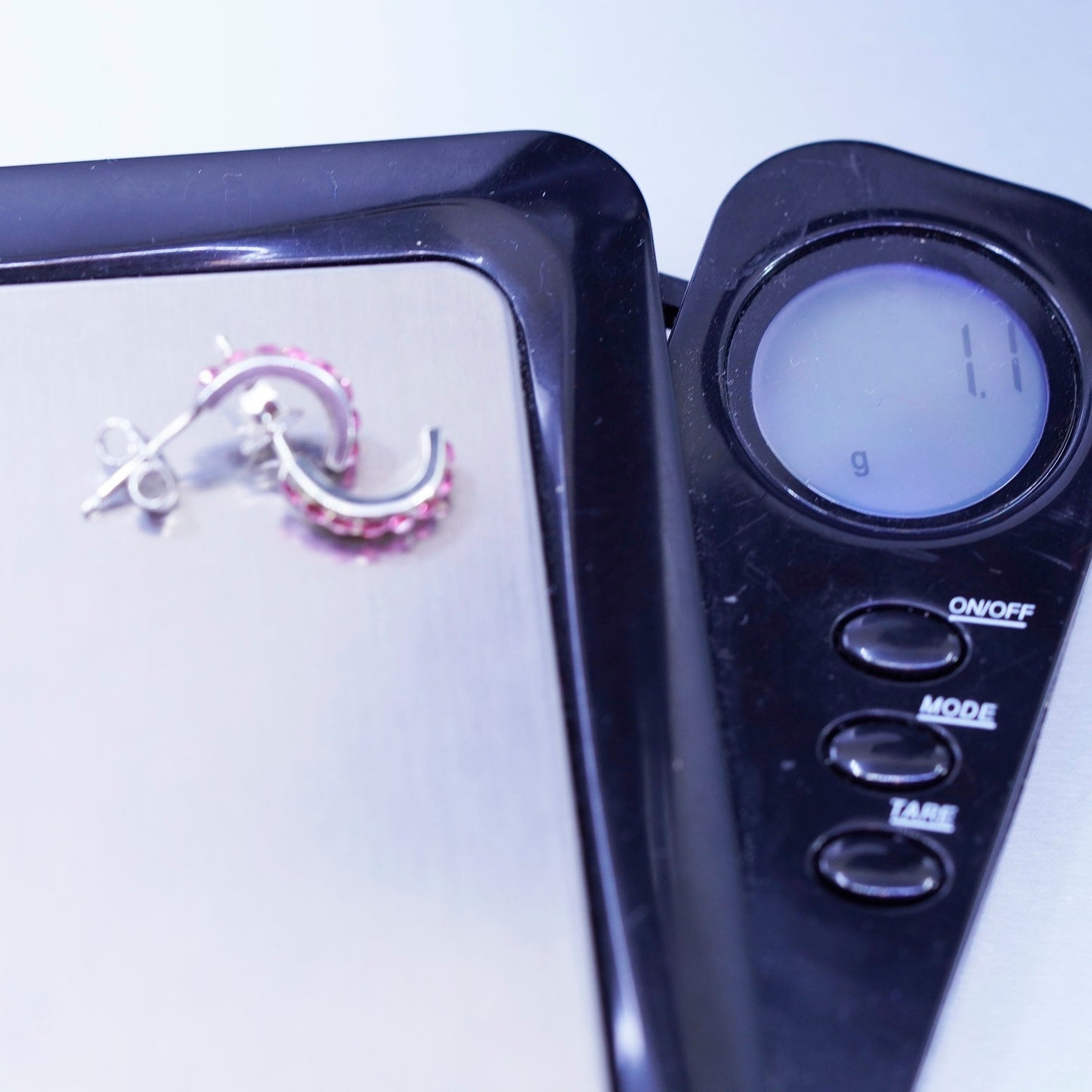 0.5”, vintage Sterling silver handmade earrings, 925 huggie hoops pink crystal