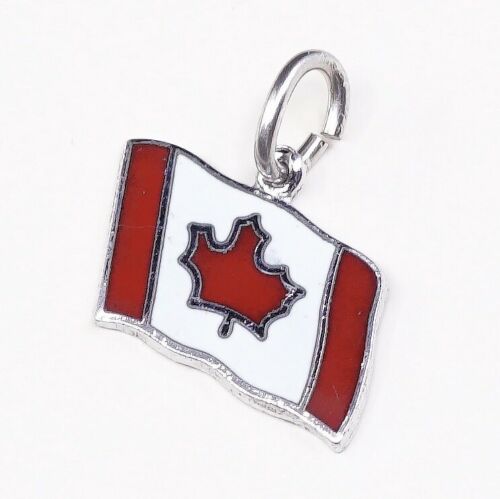 Vintage Sterling Silver Enamel Pendant, Solid 925 Silver Canada Flag Charm