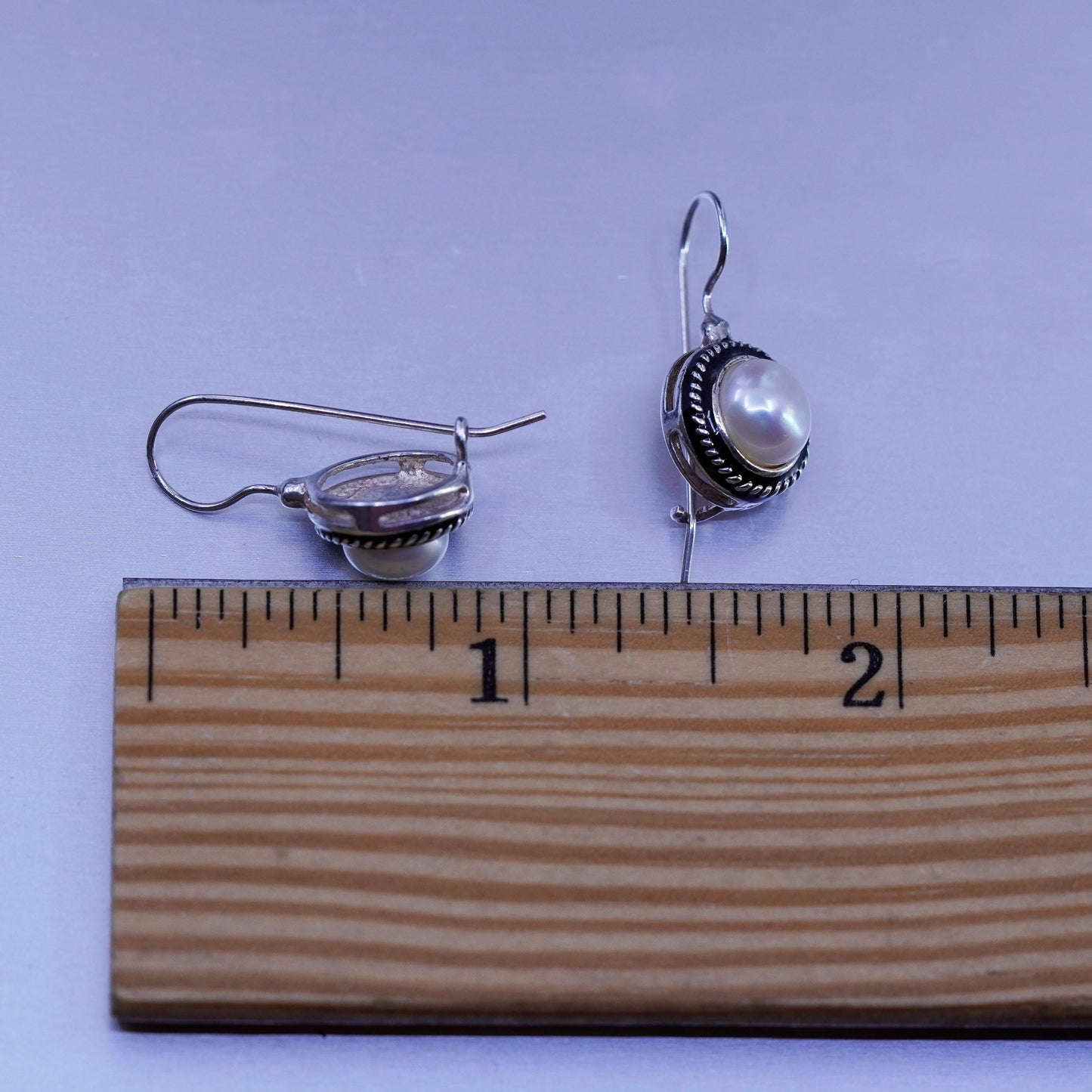 Vintage Sterling 925 silver handmade earrings with freshwater pearl