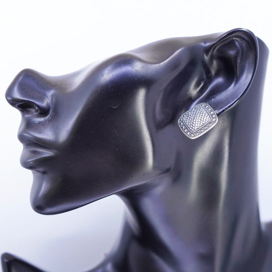 Vintage Sterling 925 silver handmade earrings, square studs with Marcasite
