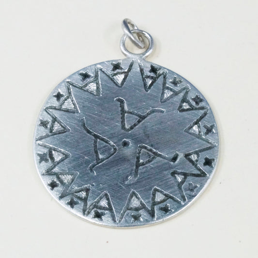 Vintage sterling 925 silver handmade circle charm, pendant embossed A