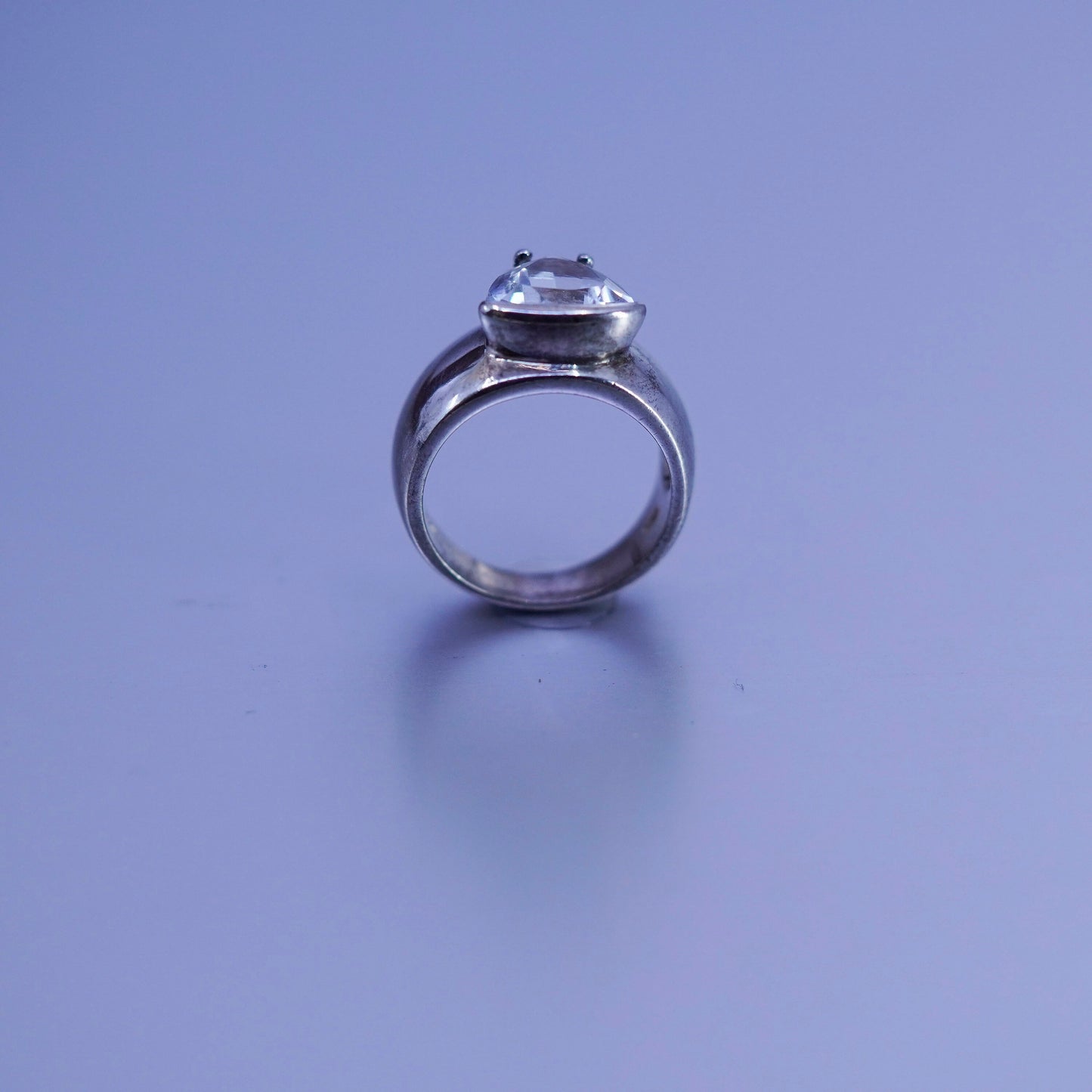 Size 6, vintage Sterling 925 silver handmade wide ring with triangular Cz