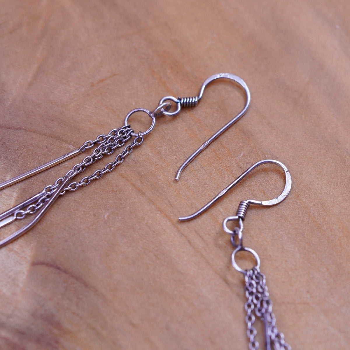 Vintage sterling silver handmade earrings, 925 fringe, minimalist, modernist