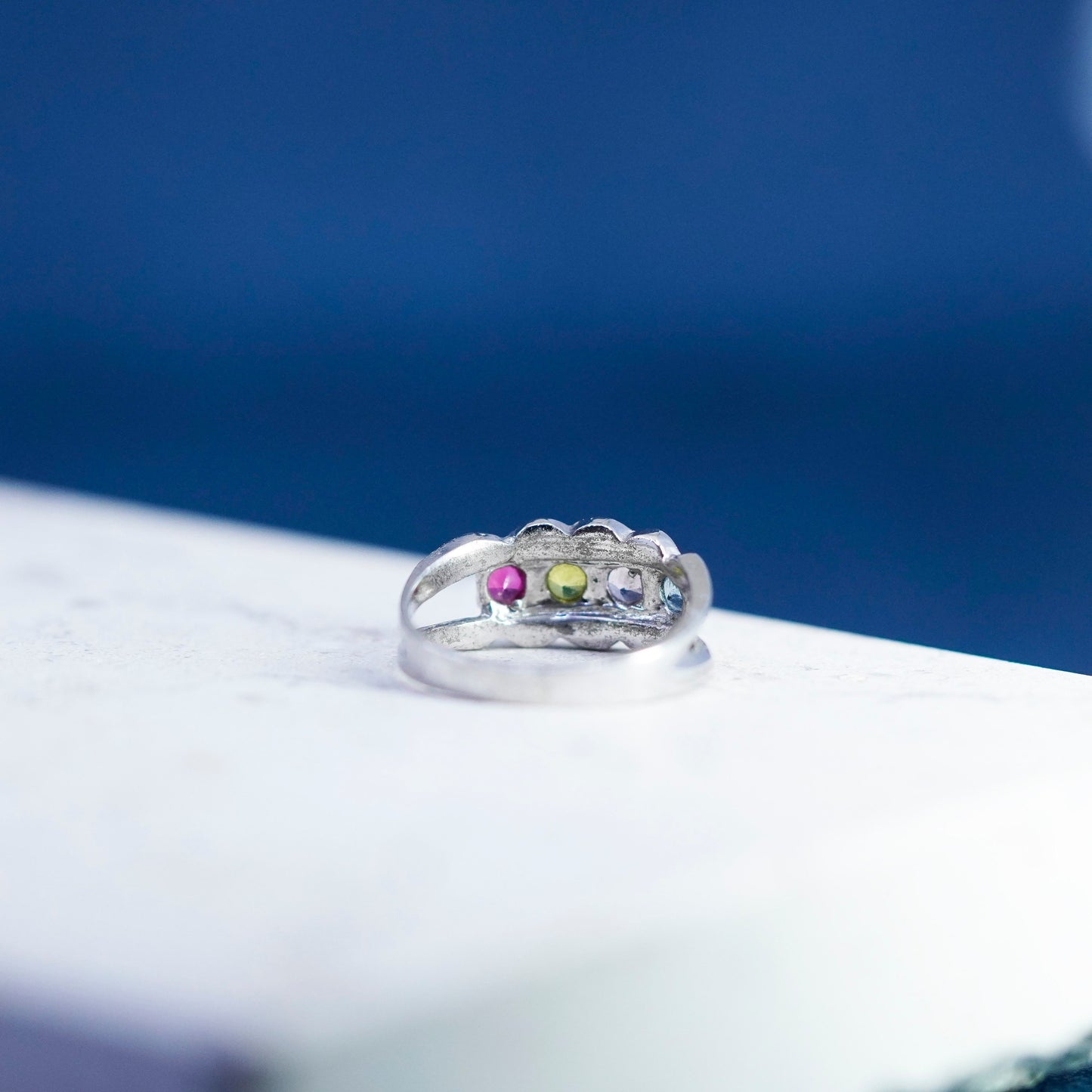 Size 5.5, Sterling silver ring, 925 cocktail ring peridot, ruby topaz amethyst