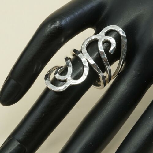 Size 7.25, Vtg Sterling Silver Handmade Ring, 925 Silver Hammered Band W/ Whirl