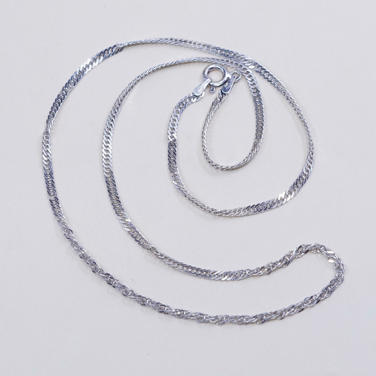 18”, 2mm, Vintage sterling silver Italy 925 twisted curb chain, necklace