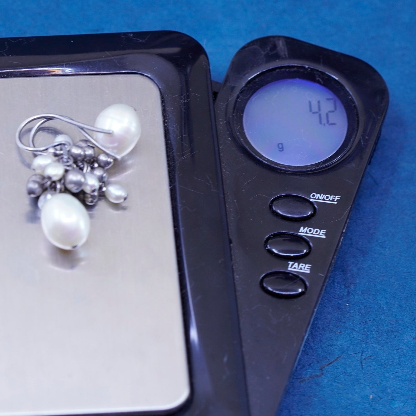 Rare 925 Sterling 925 Silver handmade pearl bead dangly cluster earrings W1352