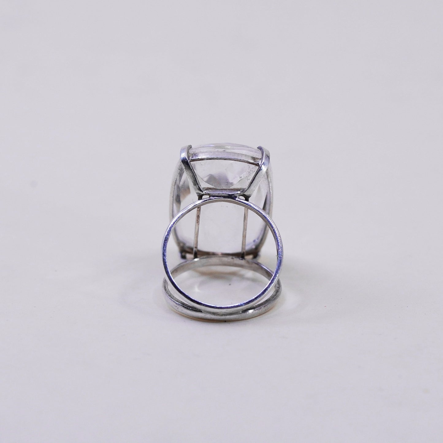 Size 5.75, vintage Sterling 925 silver handmade ring with emerald cut crystal
