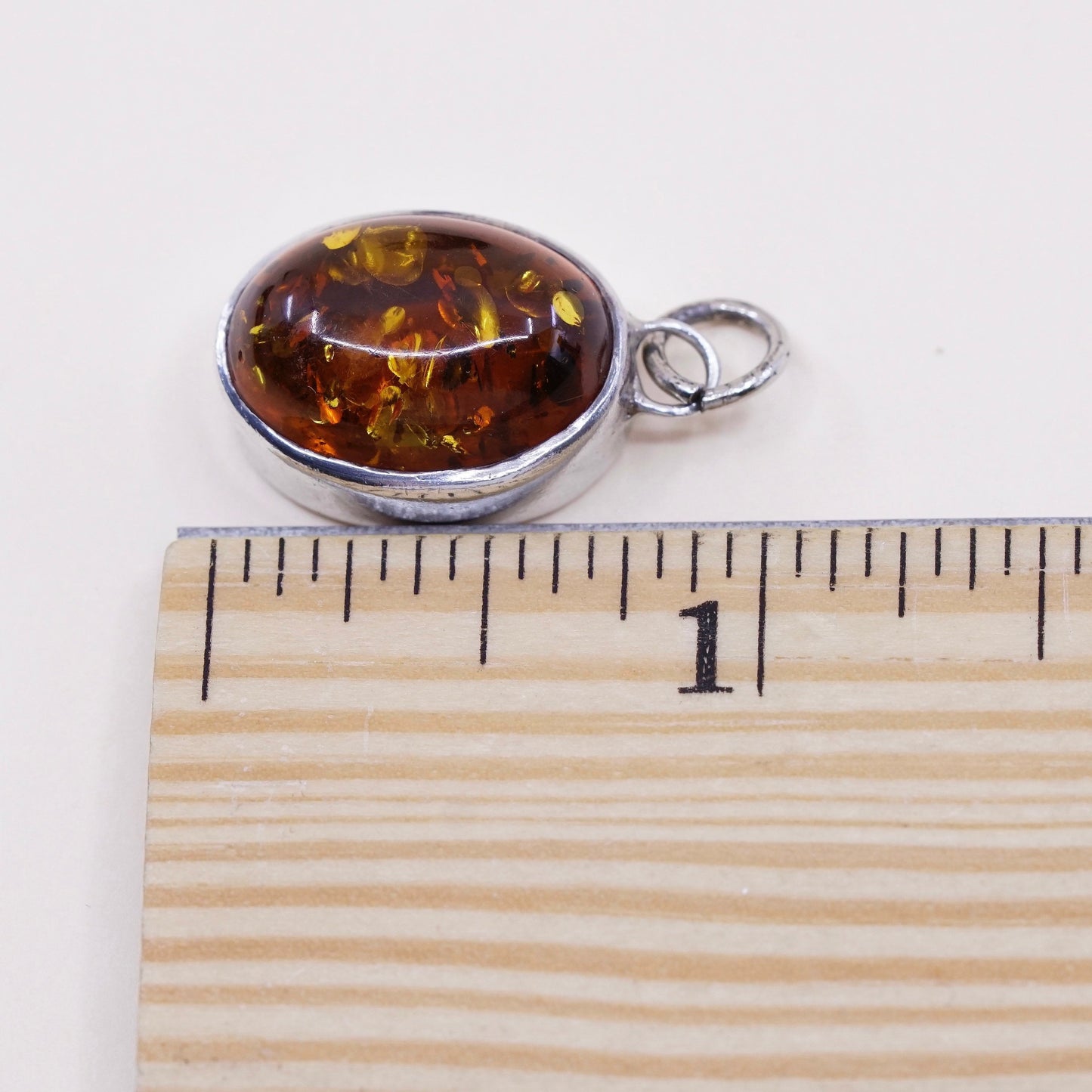 Vintage Lori Bonn sterling 925 silver handmade pendant with oval amber