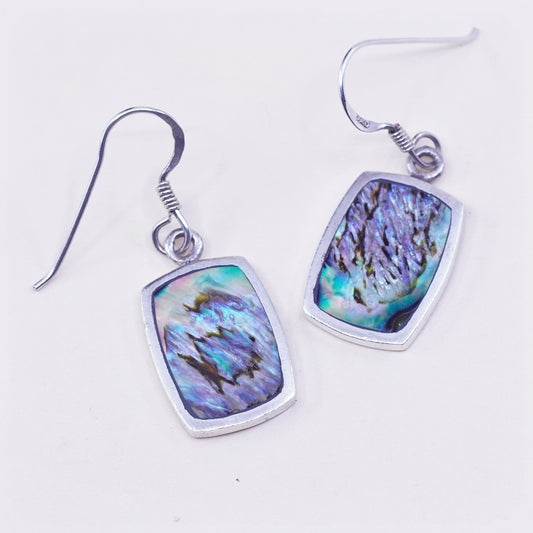 Vintage sterling 925 silver handmade oval earrings with abalone