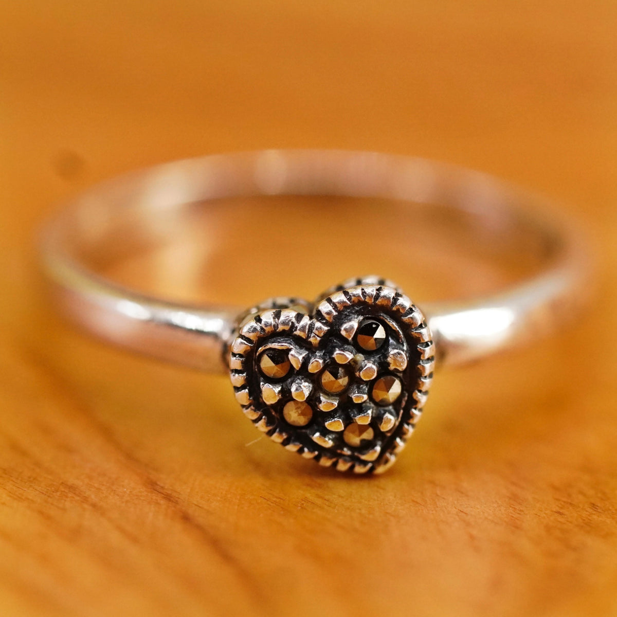 Size 6, Judith Jack Sterling silver heart ring with marcasite details, 925 band