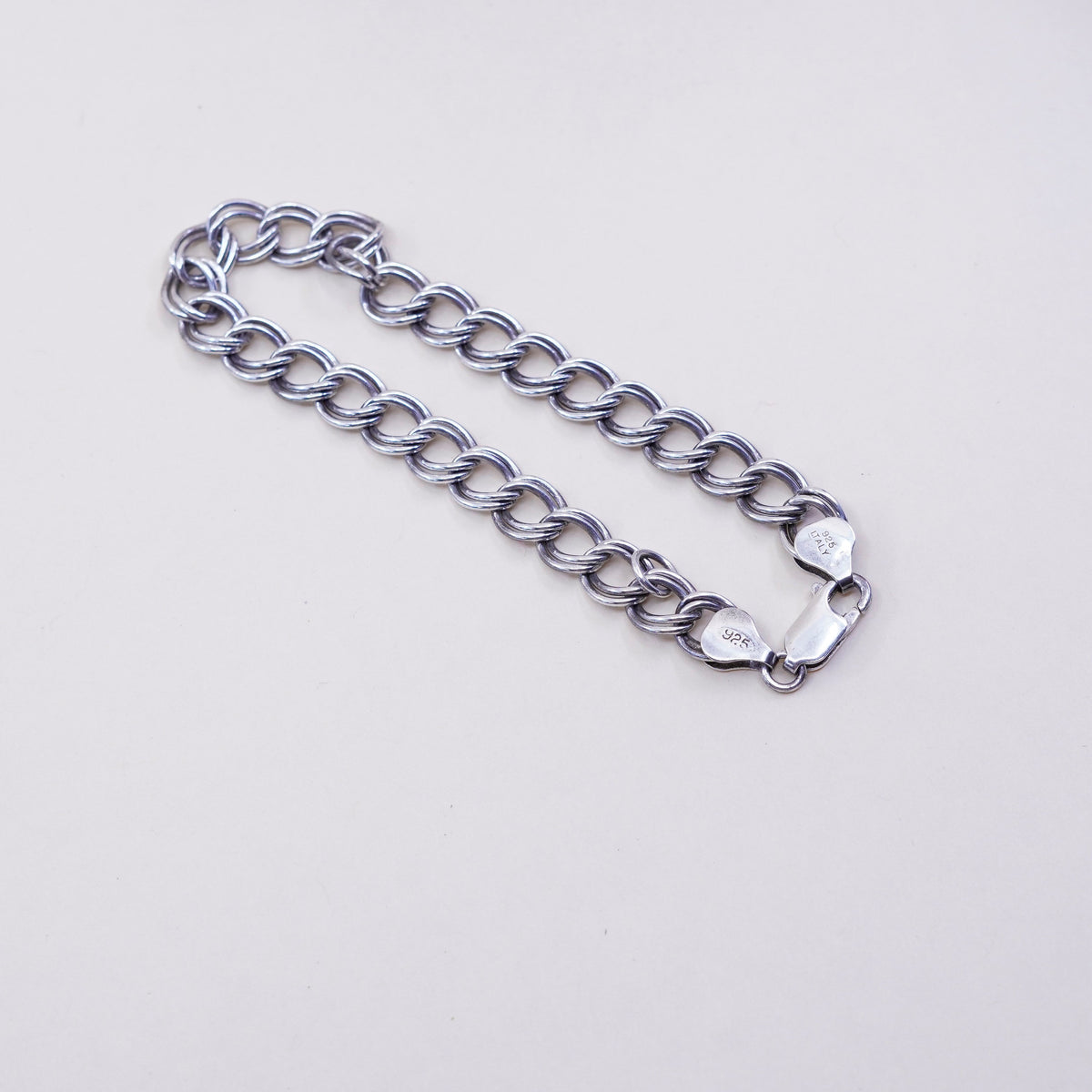 7.5”, 7mm, Vintage sterling silver bracelet, 925 double curb chain