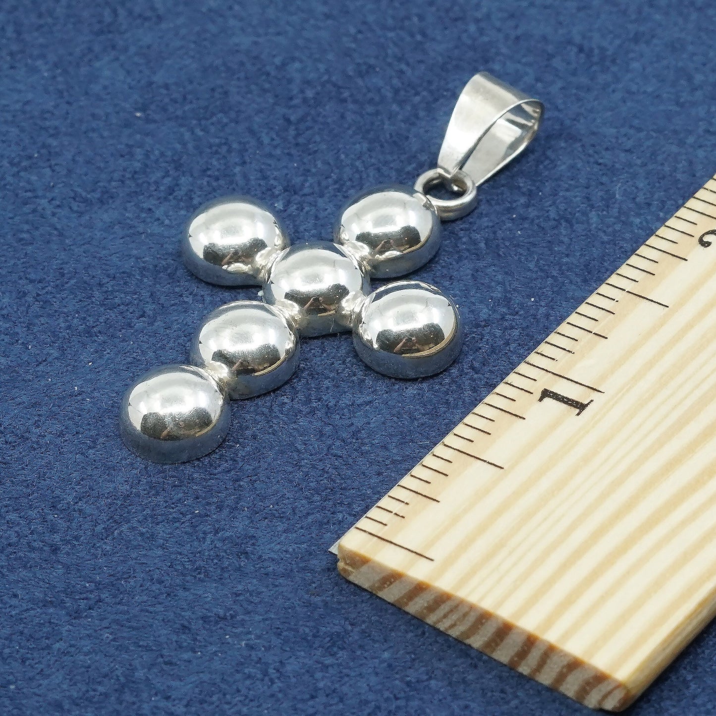 vtg Sterling silver handmade pendant, 925 beads cross, stamped 925 Mexico
