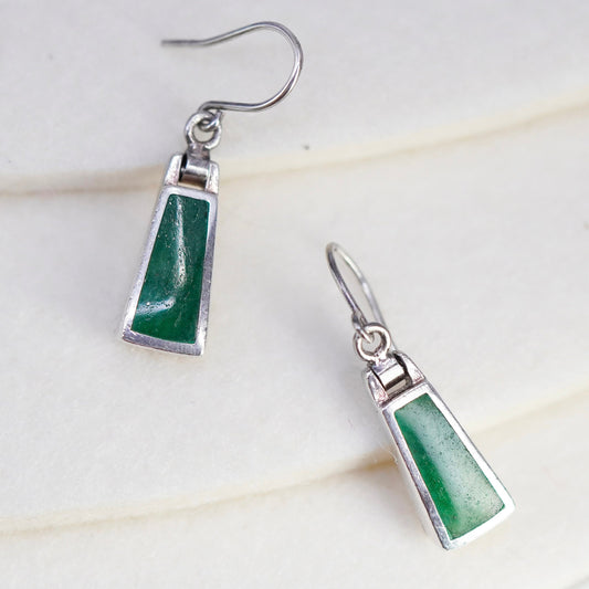 Vintage Sterling 925 silver handmade geometrical jade earrings