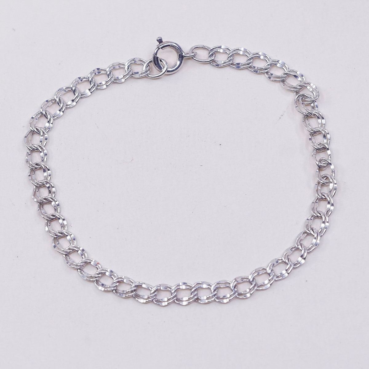 7”, vtg sterling silver double curb link chain, solid 925 silver bracelet