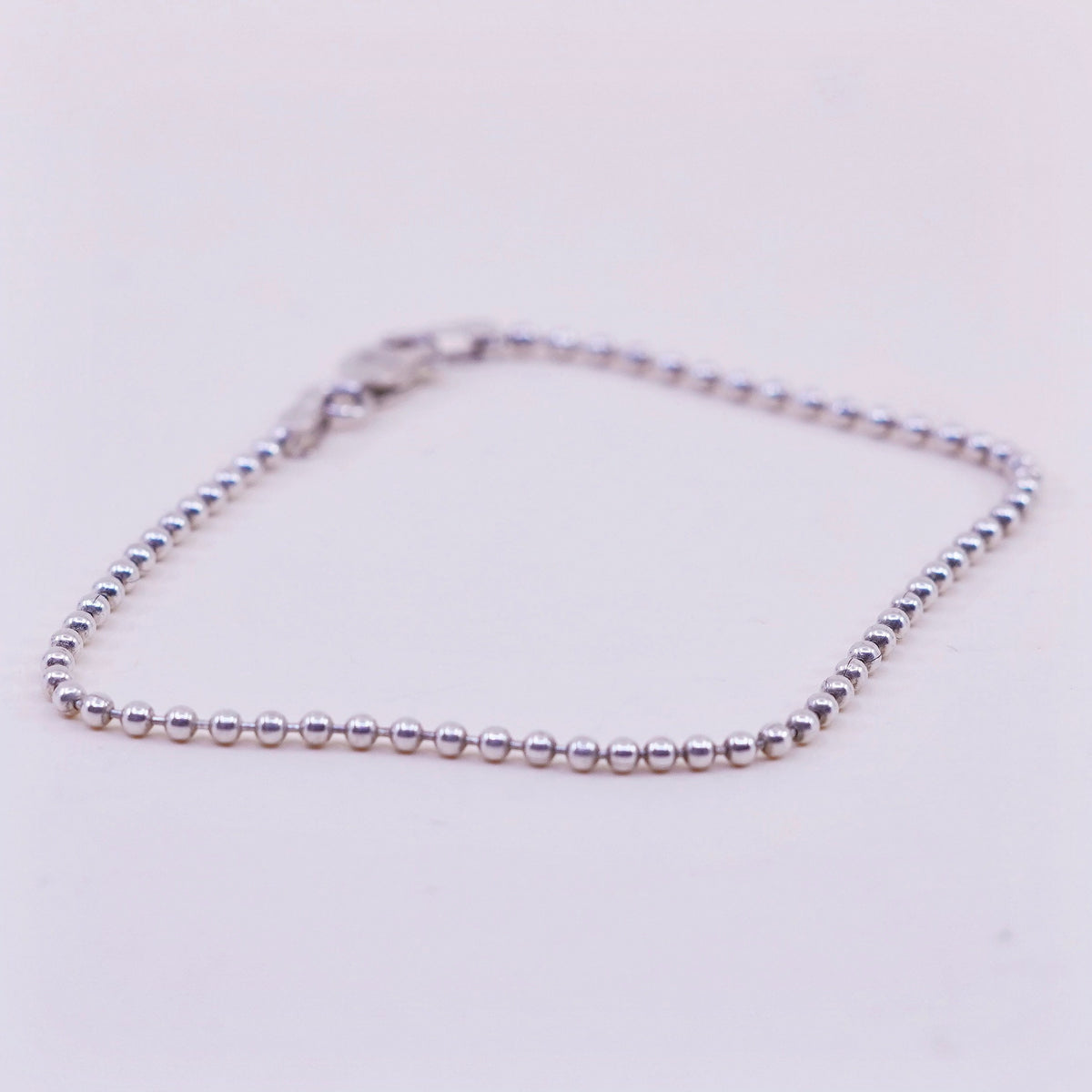 7” 1mm, Vintage Handmade sterling silver bracelet, 925 beads chain