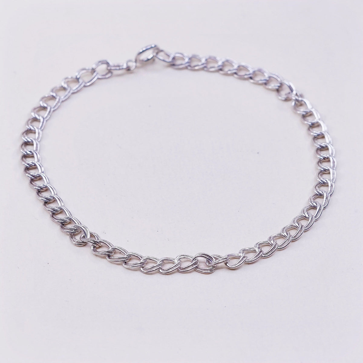 7”, vtg sterling silver double curb chain, solid 925 silver bracelet