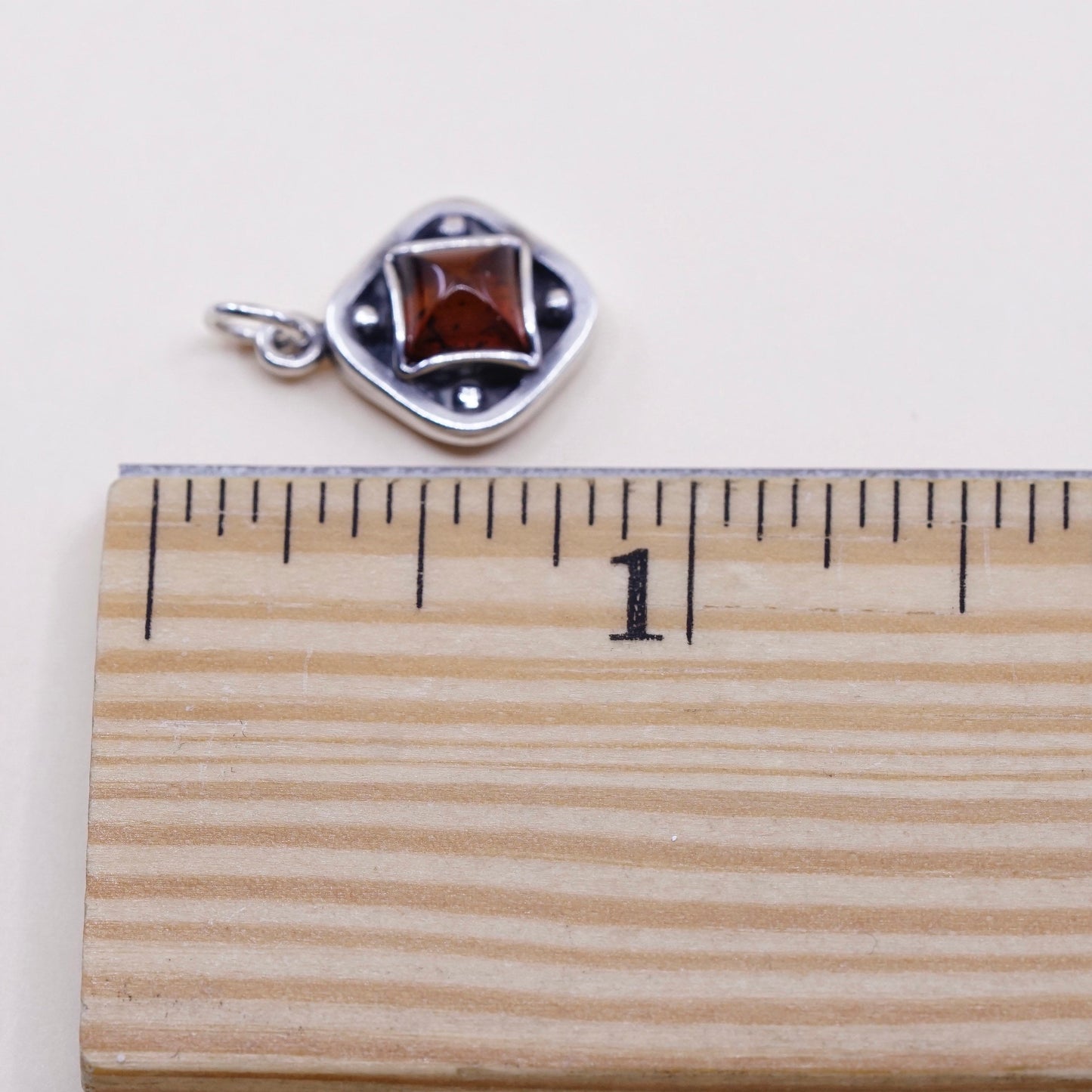 Vintage sterling 925 silver handmade pendant charm with amber