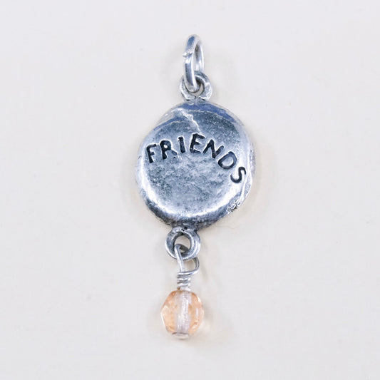 Vintage DV sterling silver Nugget charm, 925 pendant with “friends” embossed