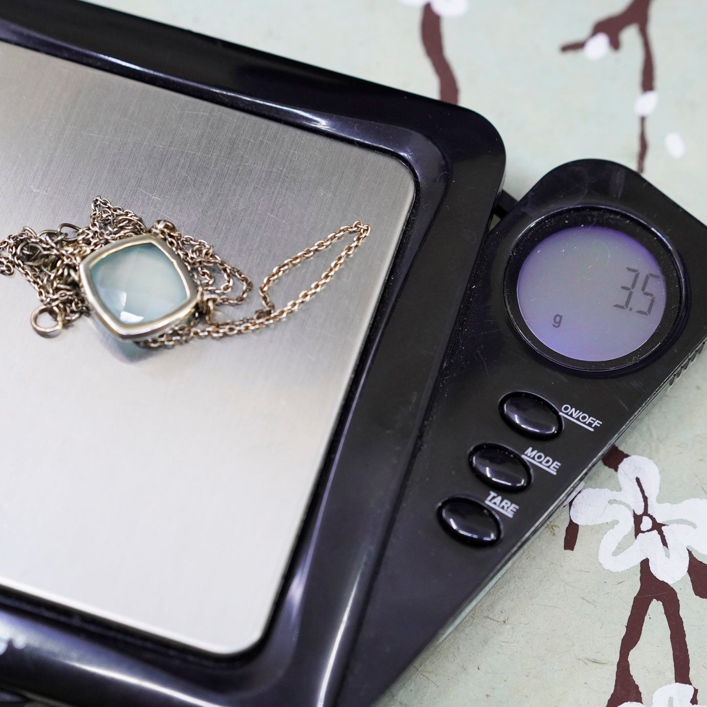 16+2”, vintage vermeil gold over 925 Sterling Silver necklace square Chalcedony