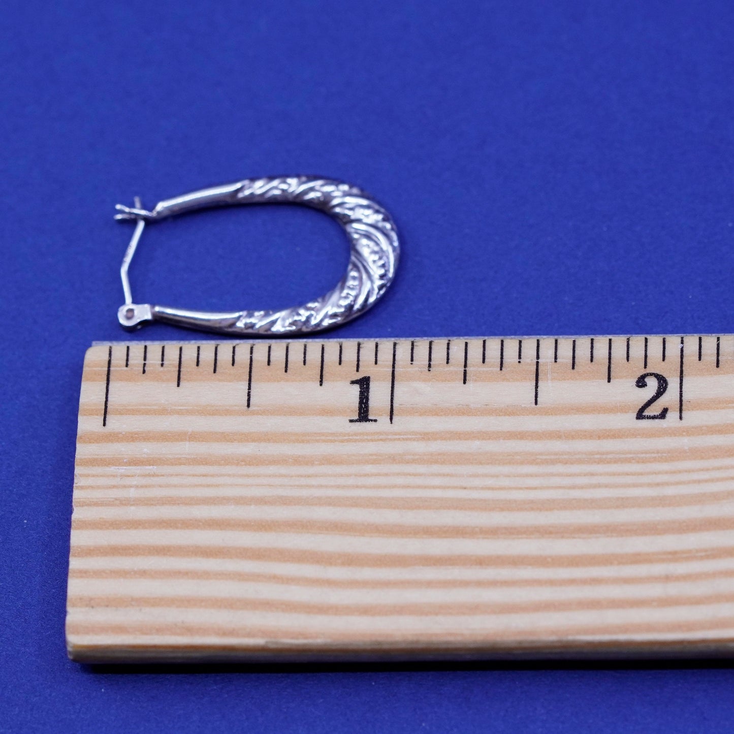 1”, Sterling silver handmade earrings, textured 925 hoops, huggie