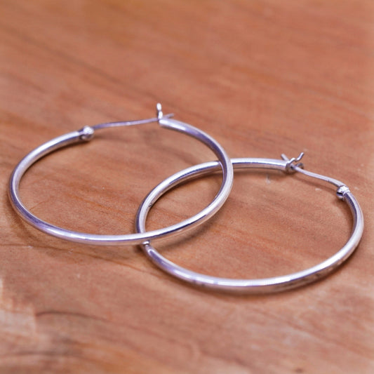 1.75”, vintage Sterling silver handmade earrings, 925 silver hoops
