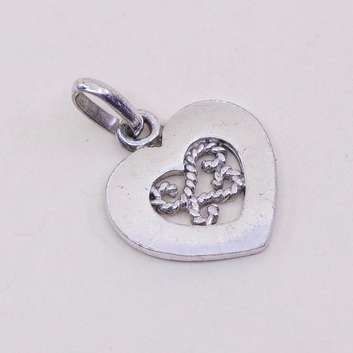 Vintage Sterling silver handmade pendant, 925 filigree heart charm