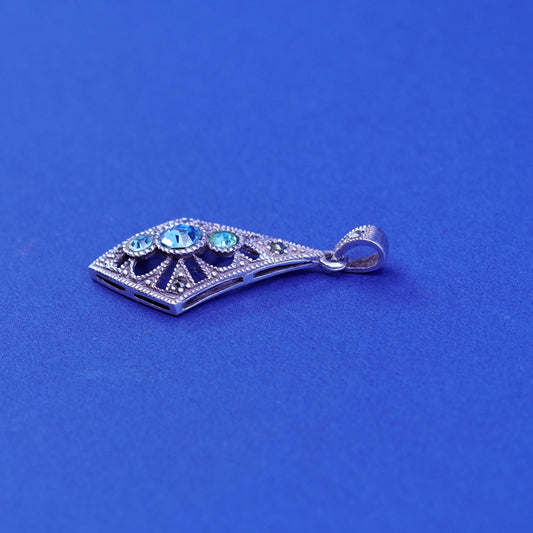Vintage sterling 925 silver handmade pendant with topaz and marcasite
