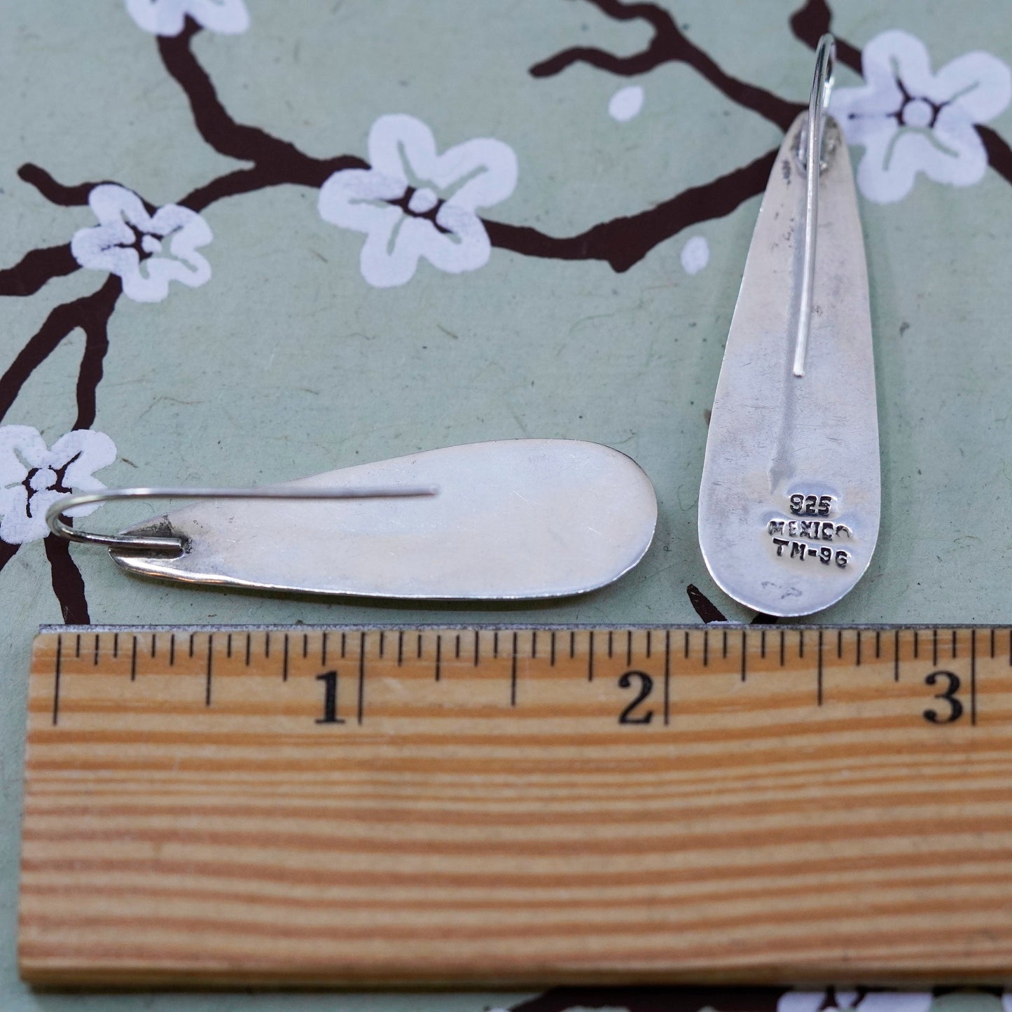 Vintage Sterling silver handmade earrings, 925 teardrop dangles