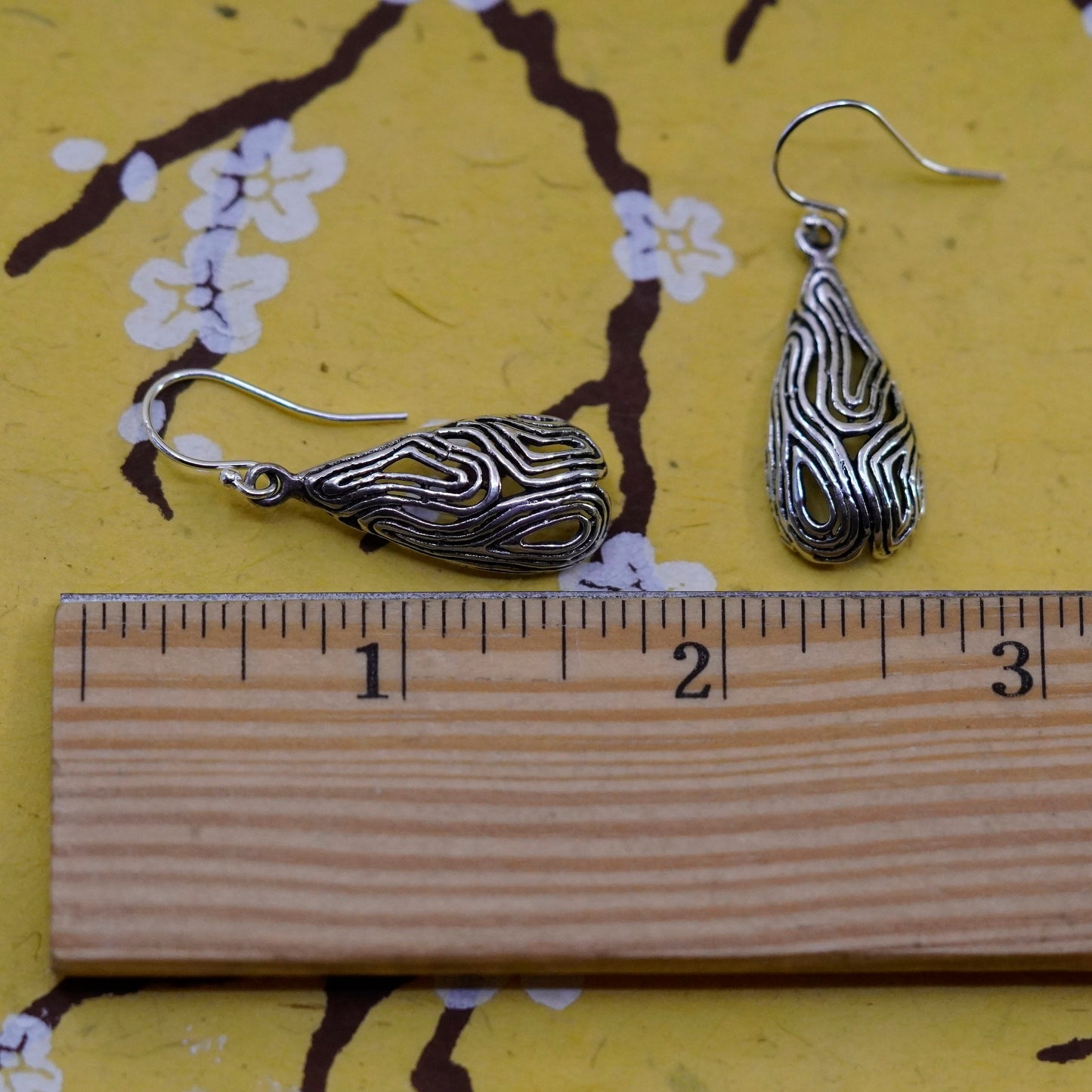 Vintage Sterling silver handmade earrings, 925 Filigree teardrop drops