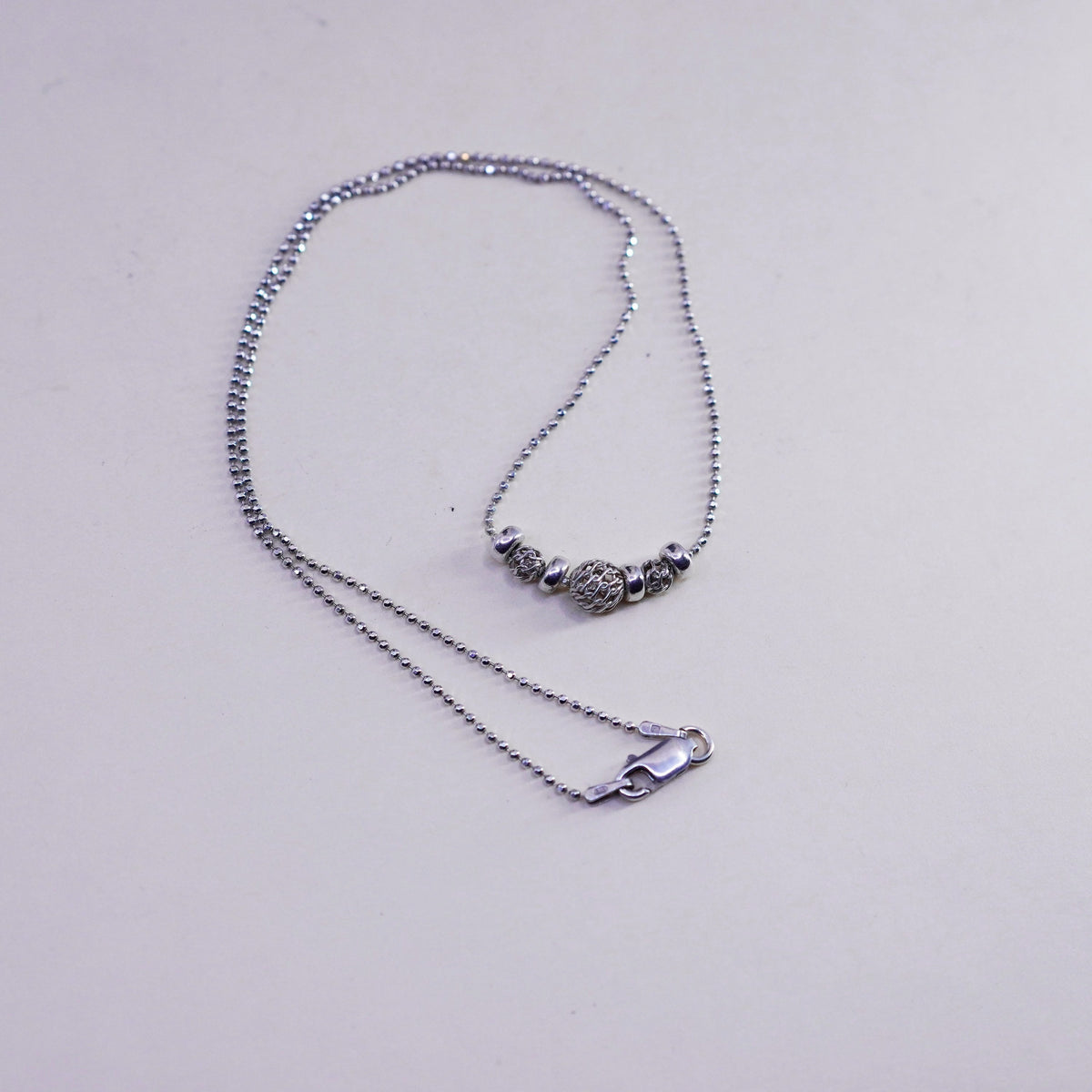 16”, vtg sterling 925 silver handmade bead chain necklace with filigree beads
