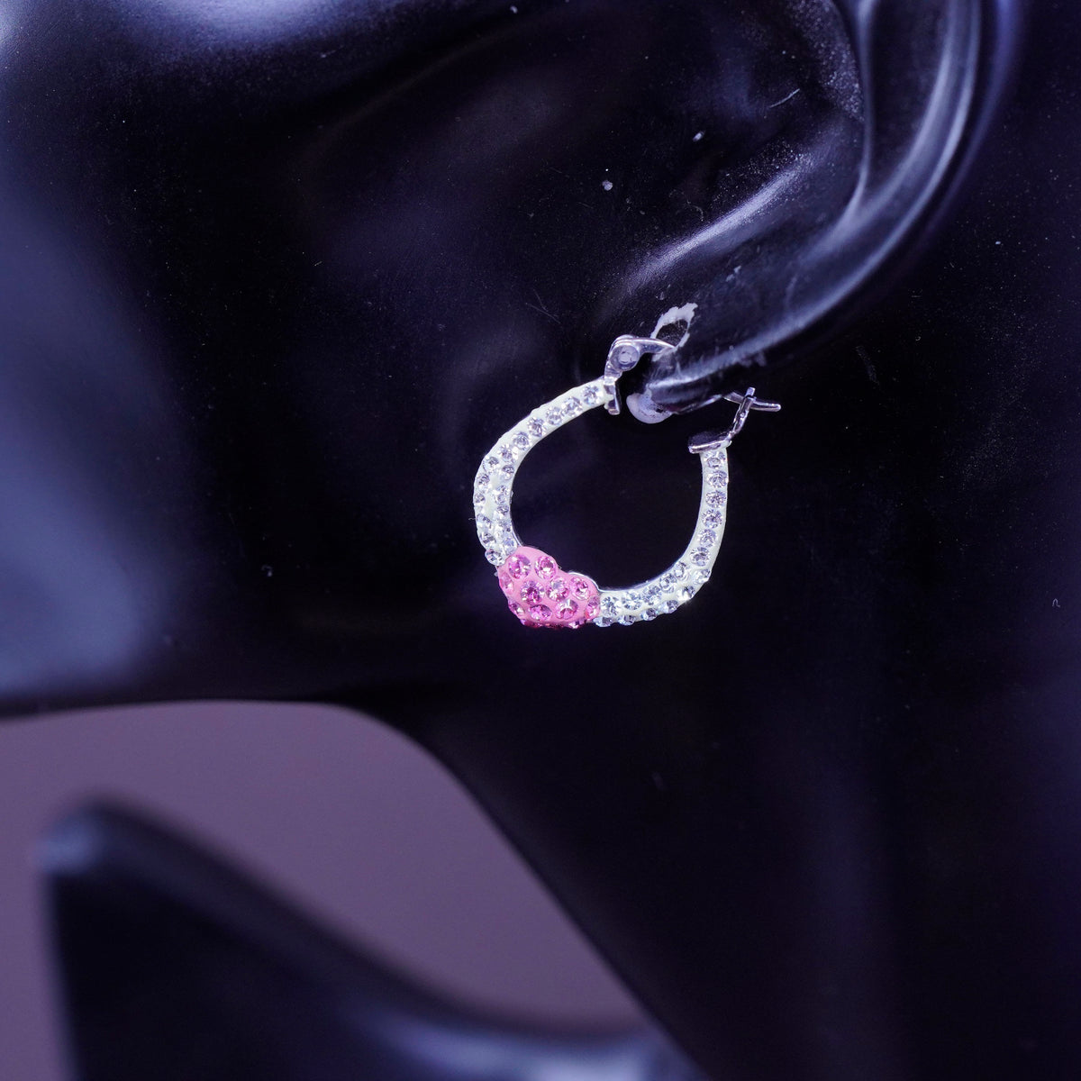 1”, AU Sterling silver handmade earrings, 925 heart hoops with cluster Crystal