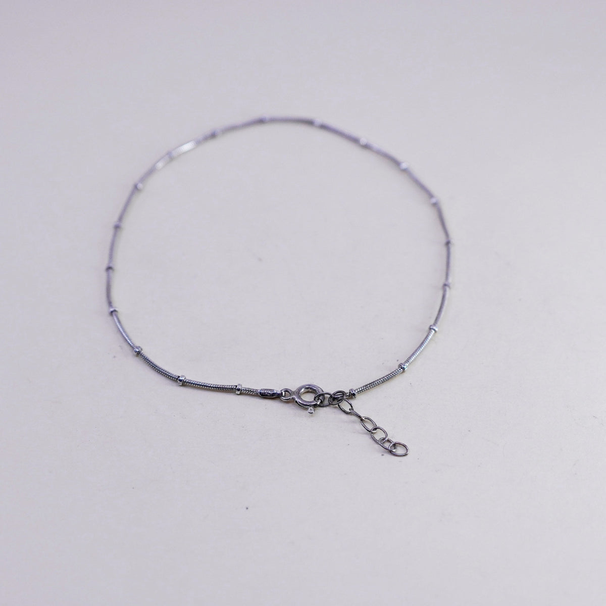 9”, Vintage Handmade sterling silver anklet, 925 snake chain with beads details