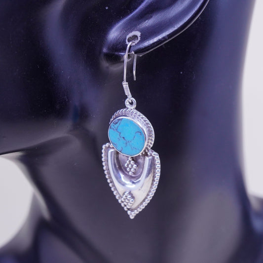 Vintage Sterling 925 silver handmade earrings, with round turquoise and beads