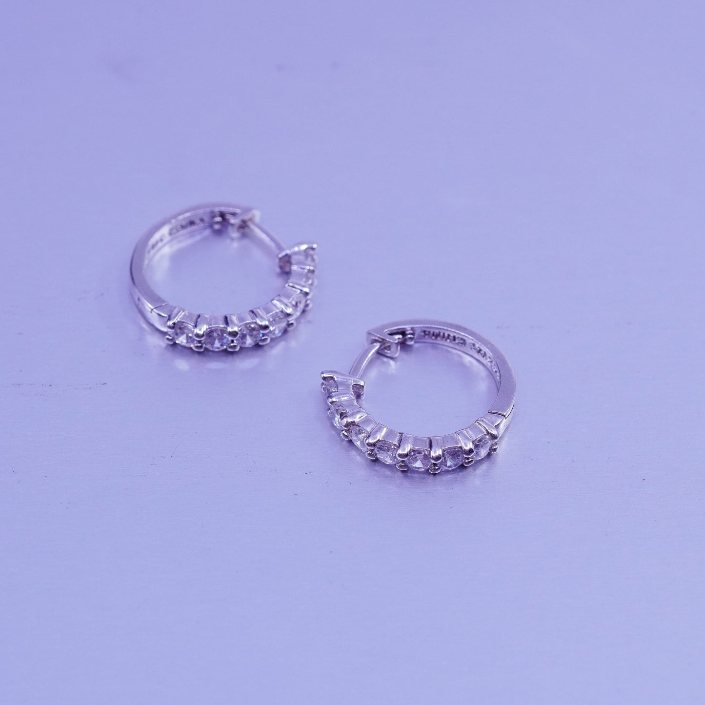 0.5”, vintage Sterling silver handmade earrings, 925 huggie hoops with cz