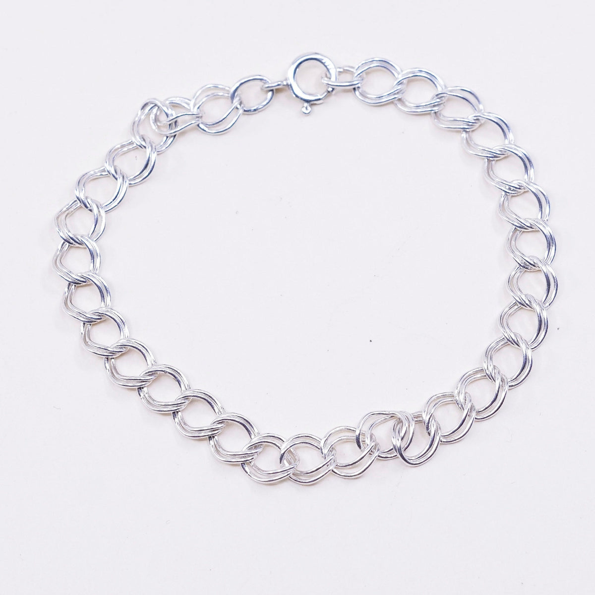 7”, 6mm, Vintage sterling silver double curb bracelet, 925 chain, stamped 925
