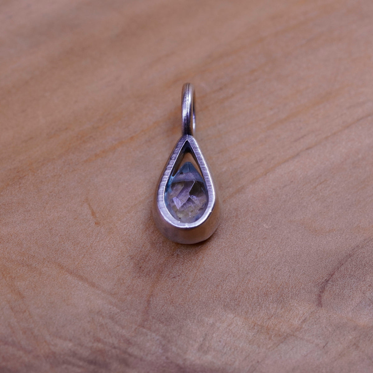 Vintage Sterling silver handmade pendant, 925 charm with teardrop topaz